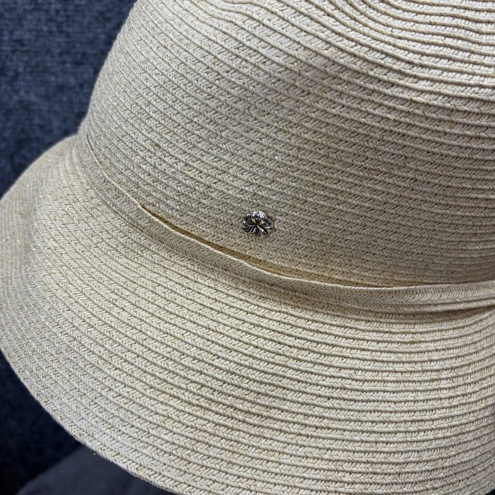 Flora Bella Bucket Hat Women One Size Cream Woven Straw Wide Brim Bow Summer Hat